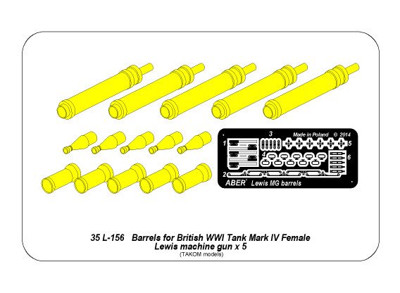 ABR-35-L-156  Дополнения для  Barrels for British WWI Tank Mark IV - Female для Takom 1/35