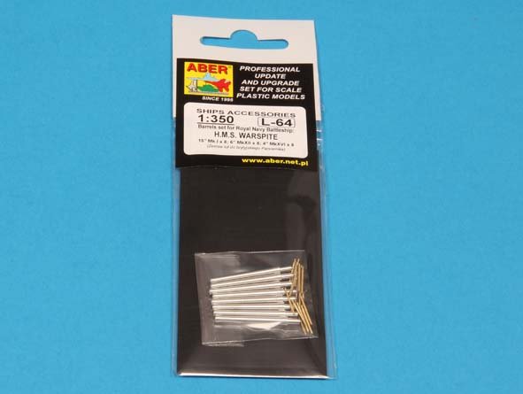 ABR-1:350-L-64  Дополнения для  Set of Barrels for H.M.S. Warspite battleship- 15” Mk.Ix 8; 6” Mk.XII x 8; 4” Mk.XVI x 8  для  1/350