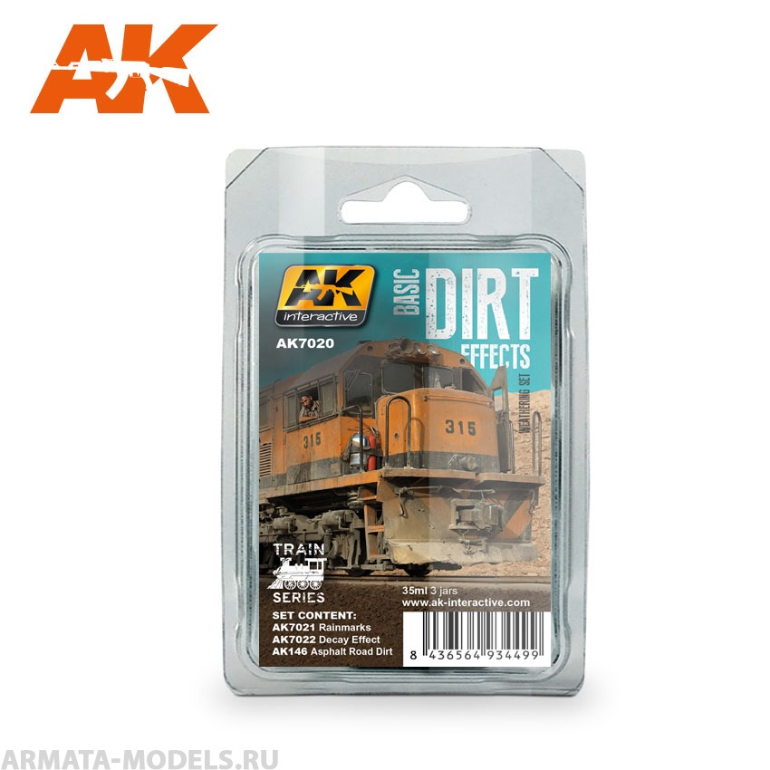 AK7020 Набор везеринга для поездов BASIC DIRT EFFECTS WEATHERING SET TRAIN SERIES