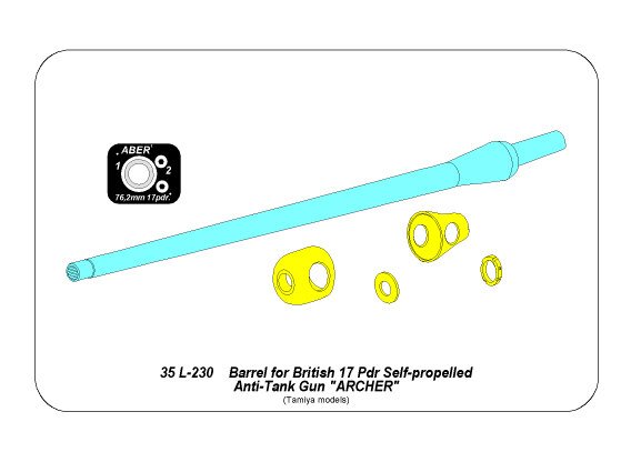 ABR-35-L-230  Дополнения для  Barrel for 17pdr. Self-propelled A/T gun “Archer” для Tamiya 1/35