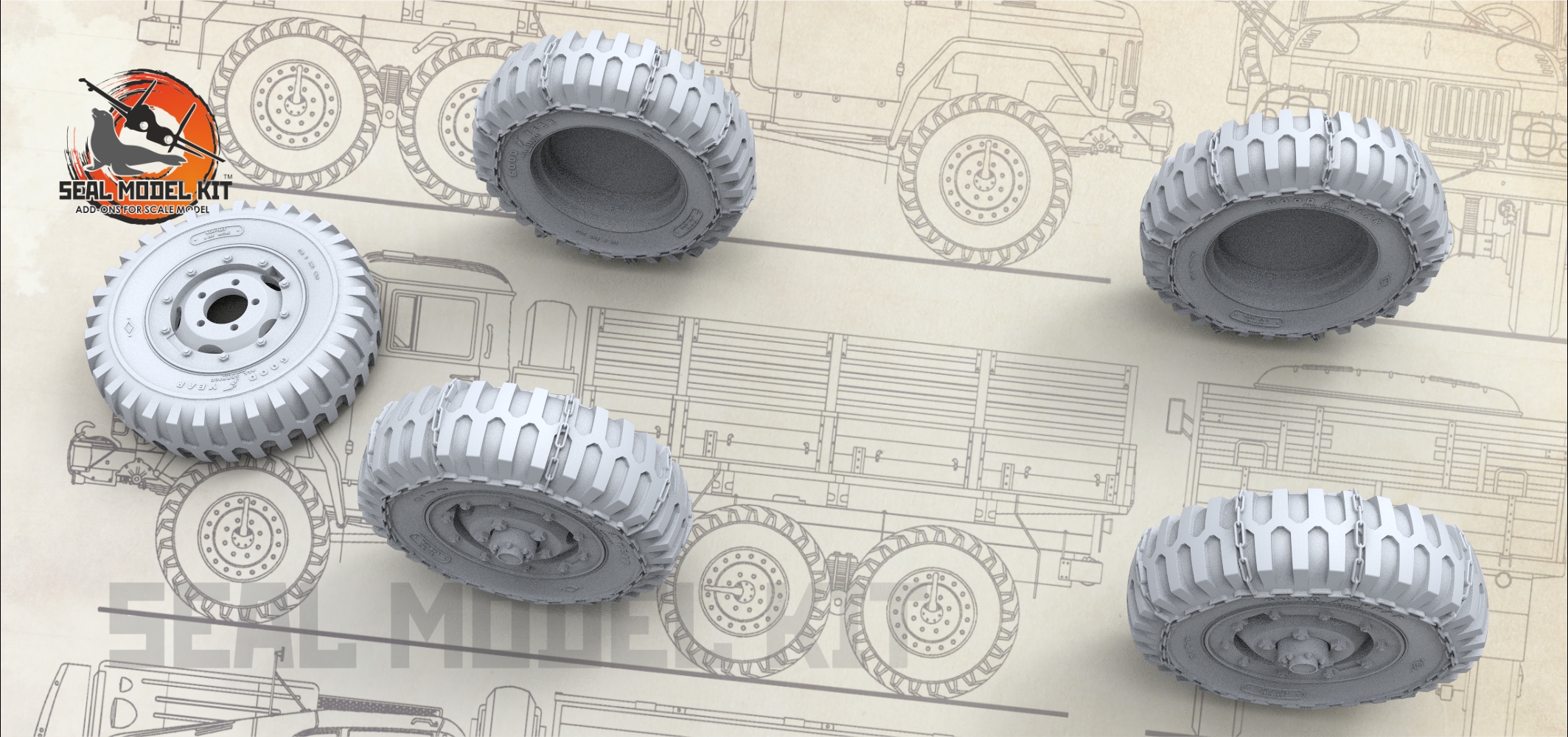 smk35008 Колеса для Dodge WC внедорожные с цепями