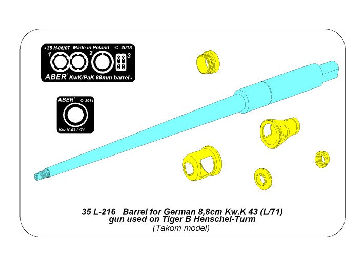 ABR-35-L-216  Дополнения для  Barrel for German 8,8cm Kw.K 43 (L/71) gun used on Tiger B Henschel-Turm  для Takom model 1/35