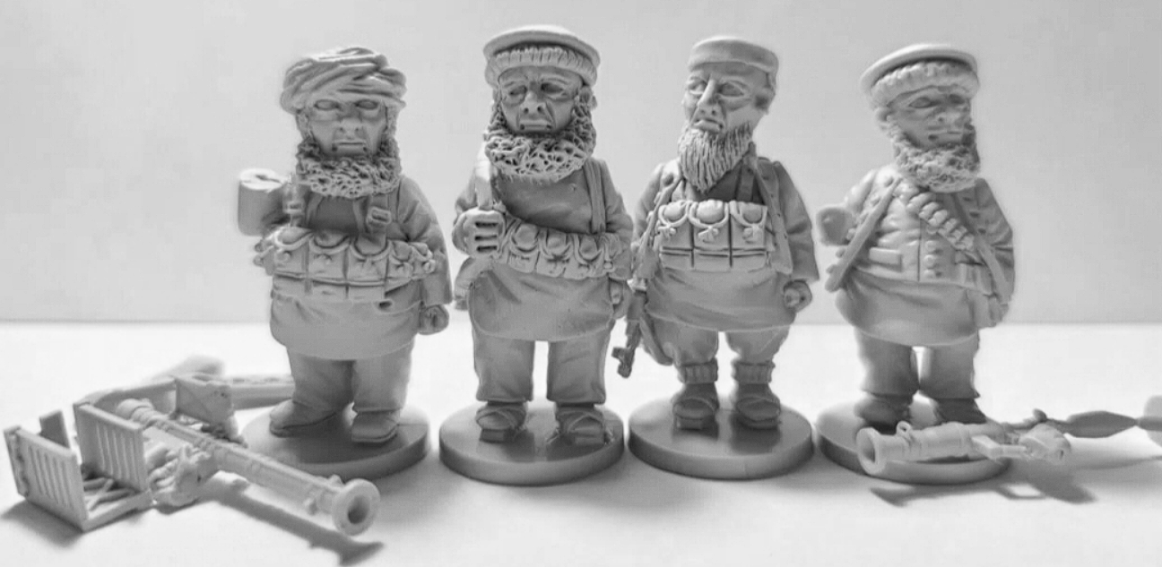 CHM-50.15. Шаржевая миниатюра. Афганские моджахеды, 1979-92 гг. В комплекте 4 фигуры. 50 мм. Материал - смола. Chronos Miniatures