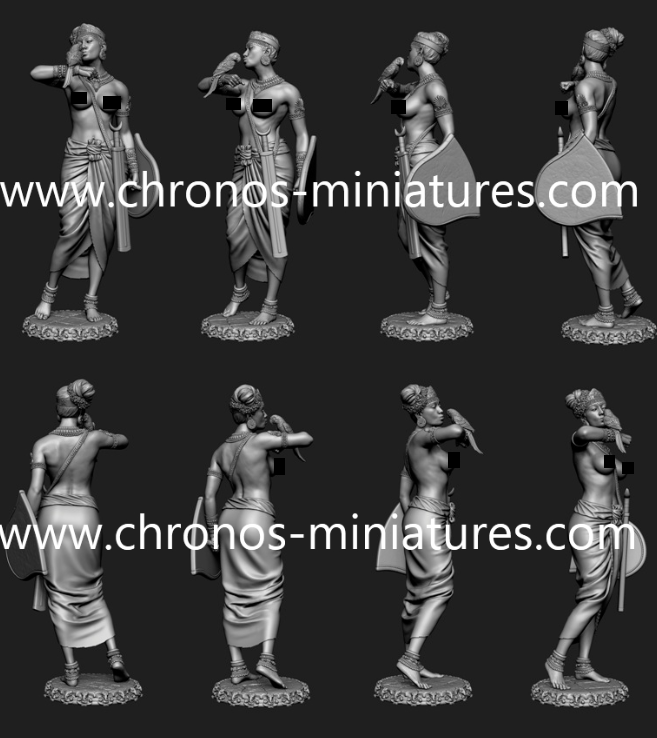 CHM-54288(M). Индийская женщина-телохранитель, 4-2 века до н.э. Материал - белый металл. Chronos Miniatures