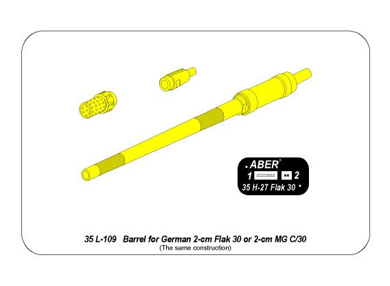 ABR-35-L-109  Дополнения для  German 2cm gun barrel for Flak 30 or MG C/30 универсальный набор 1/35