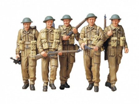 35223T Английская пехота (5 фигур) в P37 форме с оружием - Bren Mk.II, Sten Mk.II, Lee Enfield №4 Mk.I в дозоре Tamiya