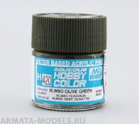 H420  Краска водоразбавляемая художественная т.м. MR.HOBBY  10мл  RLM80 OLIVE GREEN